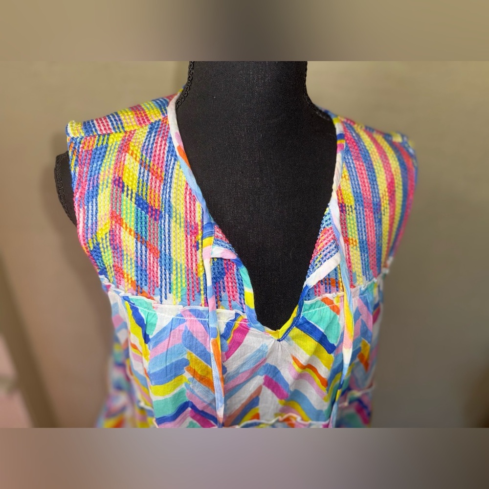 Ivy Jane 100%‎ Cotton Multi- Colored zigzag tiered tank top- Size Medium - Picture 3 of 9